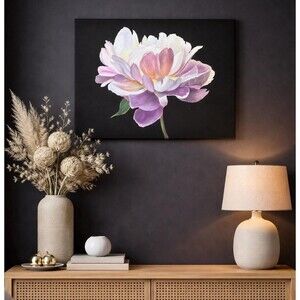 Glowing Peony Painting Original Floral Art Pink Peony Canvas Flower Wall Decor
